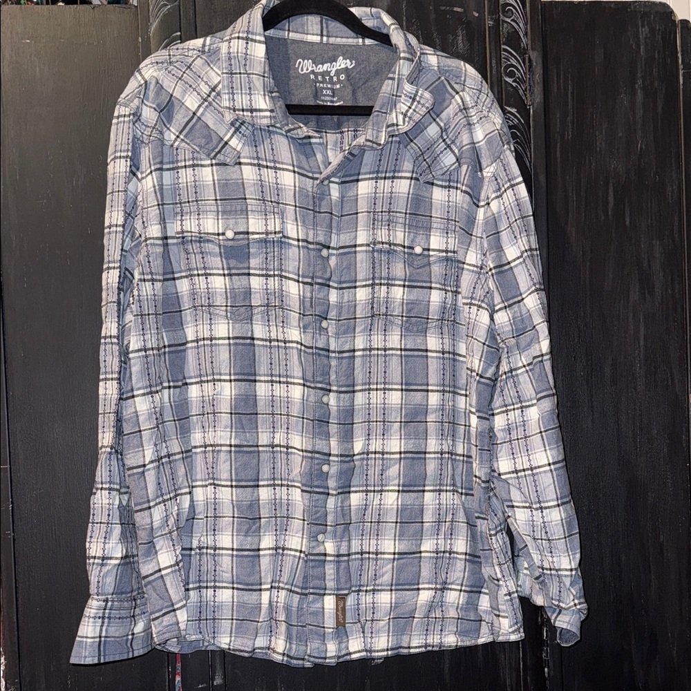 Wrangler Retro Men's Blue Plaid Pearl Snap Shirt
